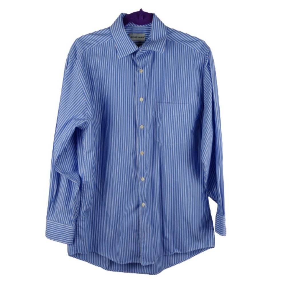 Men's David Taylor Blue & White Striped Long Sleeve Dress Shirt Size M